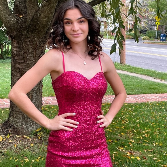 Jovani 07666 Raspberry Sequin Spaghetti Strap Short Dress. Size 0. - Picture 8 of 9